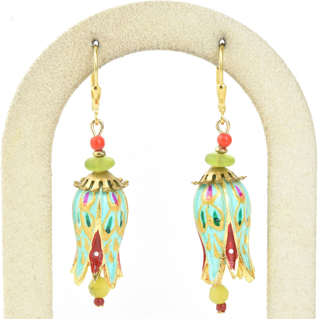 Hand-Painted Aqua Tulip Earrings