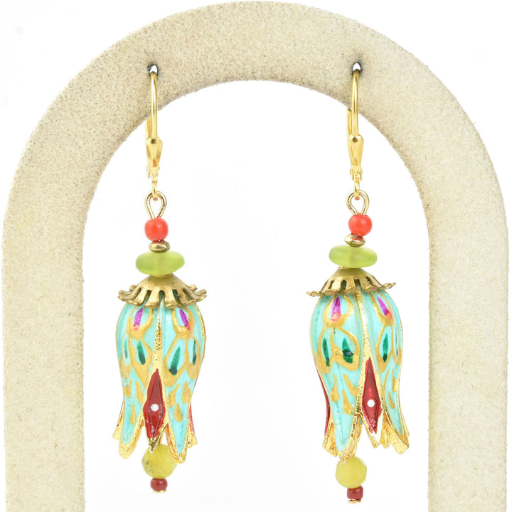 Hand-Painted Aqua Tulip Earrings