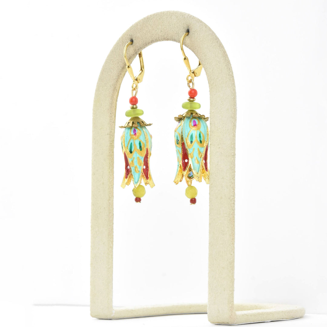 Hand-Painted Aqua Tulip Earrings