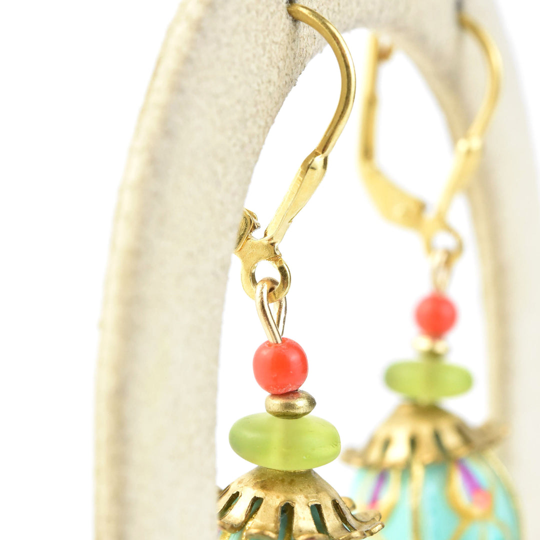 Hand-Painted Aqua Tulip Earrings