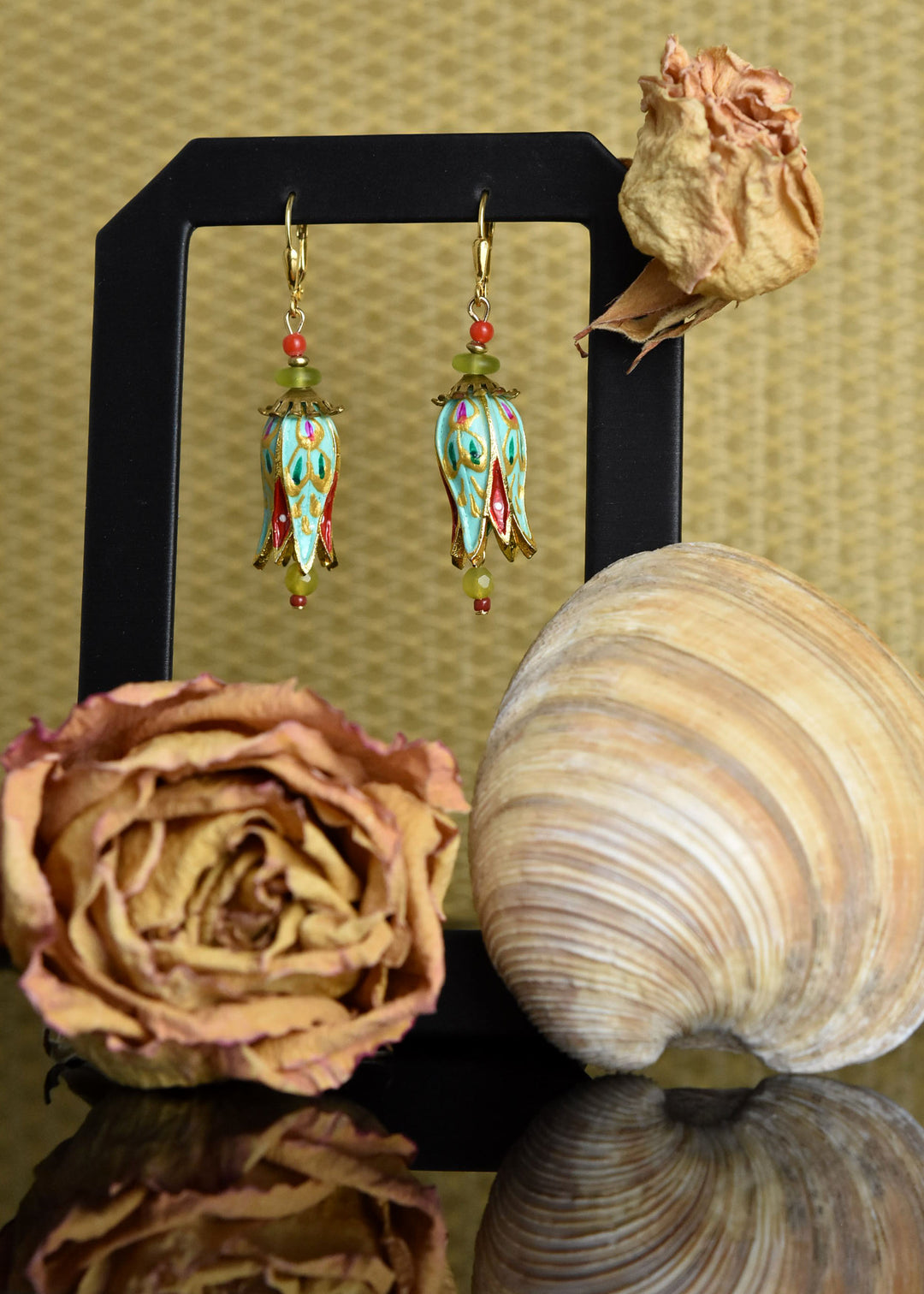 Hand-Painted Aqua Tulip Earrings