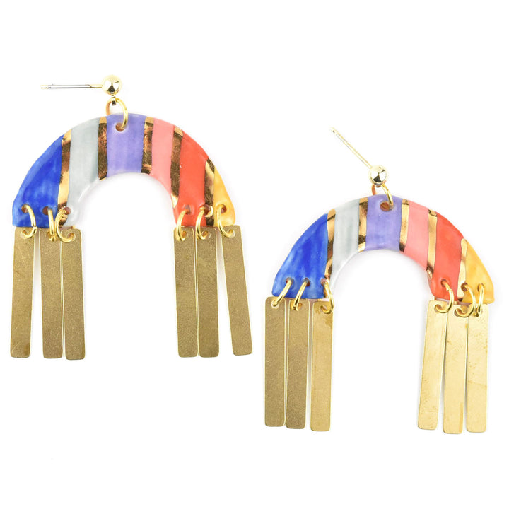 Rainbow Striped Arch Tassel Earrings - Goldmakers Fine Jewelry