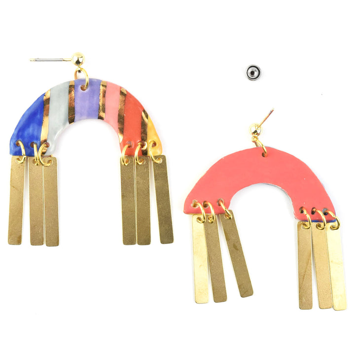 Rainbow Striped Arch Tassel Earrings - Goldmakers Fine Jewelry