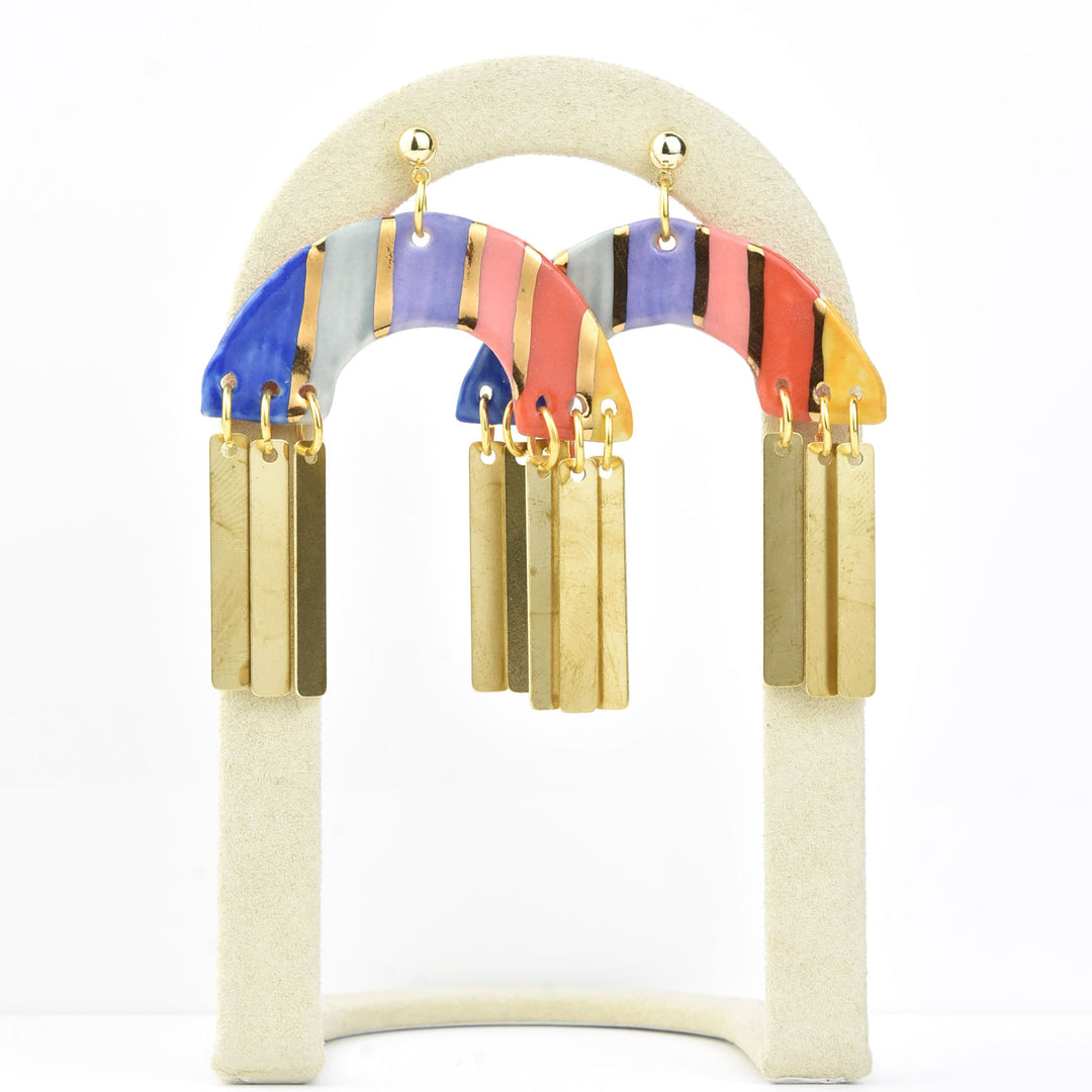 Rainbow Striped Arch Tassel Earrings - Goldmakers Fine Jewelry