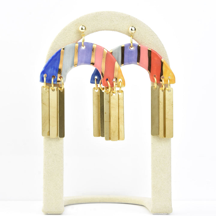 Rainbow Striped Arch Tassel Earrings - Goldmakers Fine Jewelry