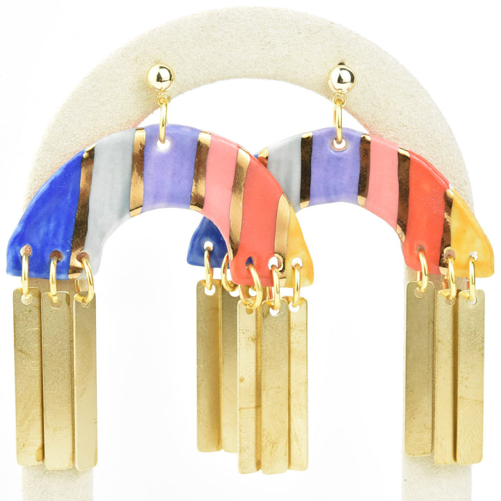 Rainbow Striped Arch Tassel Earrings - Goldmakers Fine Jewelry
