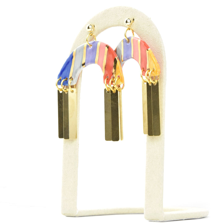 Rainbow Striped Arch Tassel Earrings - Goldmakers Fine Jewelry