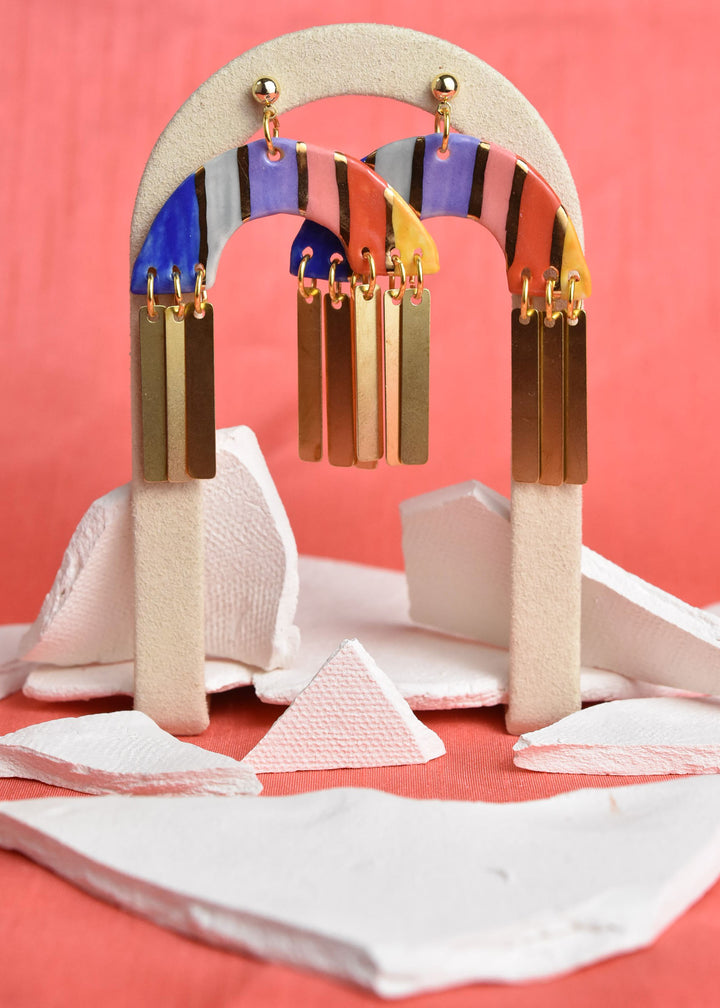 Rainbow Striped Arch Tassel Earrings - Goldmakers Fine Jewelry