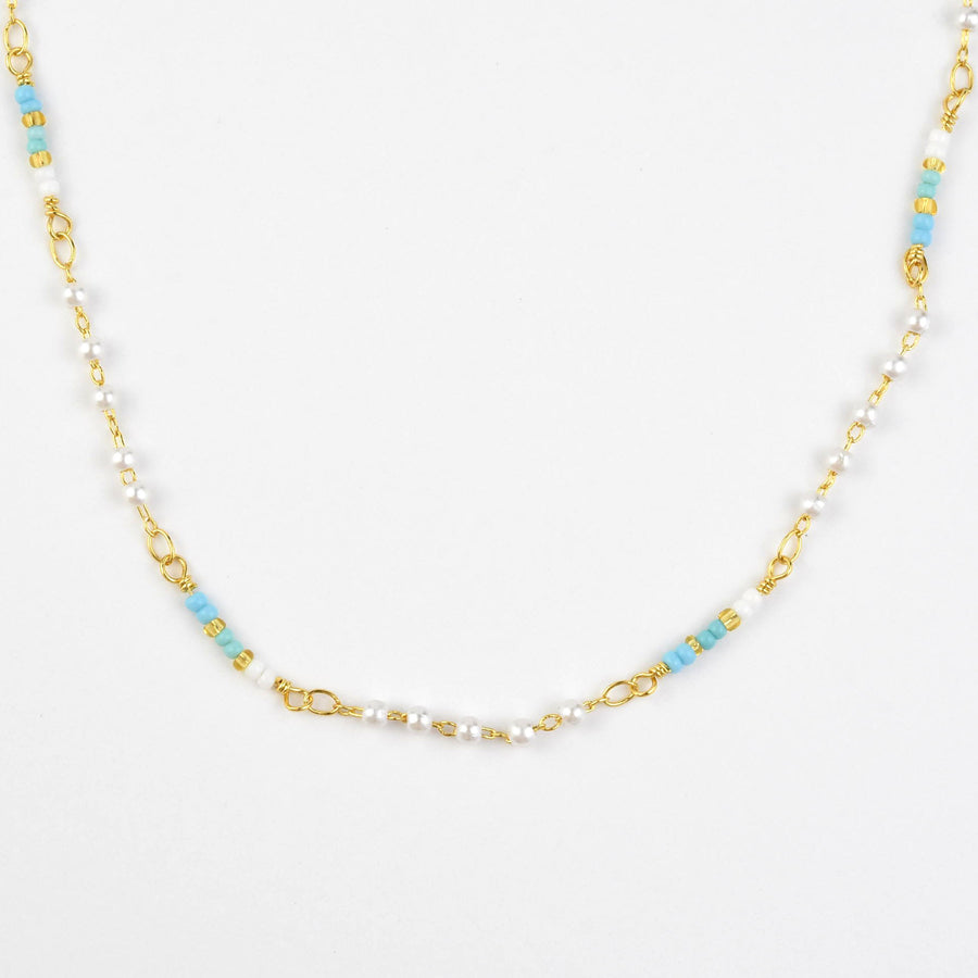 Aria Beaded Pearl and Turquoise Necklace - Goldmakers Fine Jewelry
