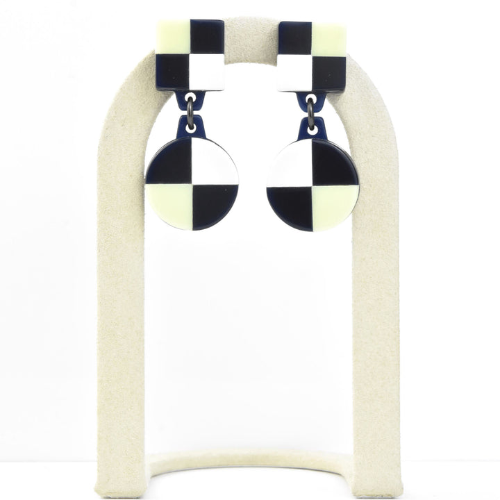 Aurora AM Checkered Dangles, Navy & White
