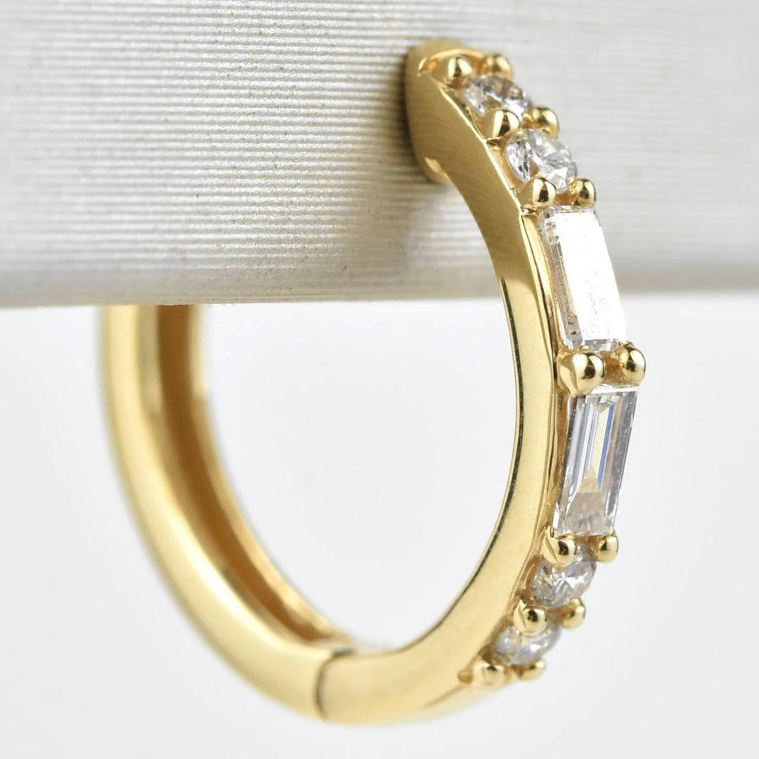 Baguette Diamond Huggies in Yellow Gold - Goldmakers Fine Jewelry