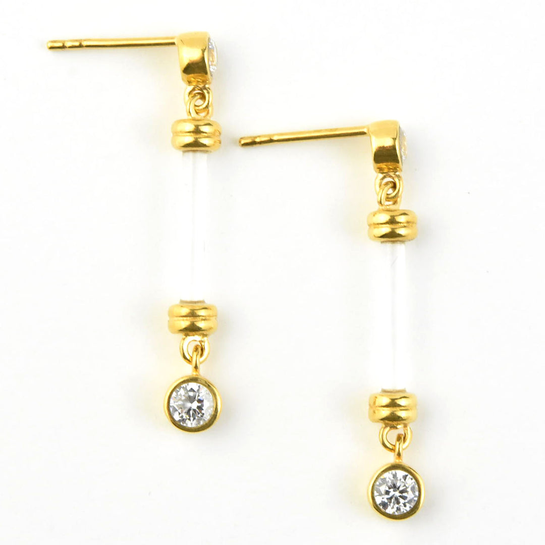 Ultra Dainty Bar & CZ Lucite Earrings - Goldmakers Fine Jewelry