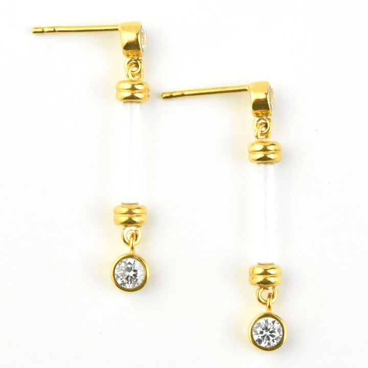 Ultra Dainty Bar & CZ Lucite Earrings - Goldmakers Fine Jewelry