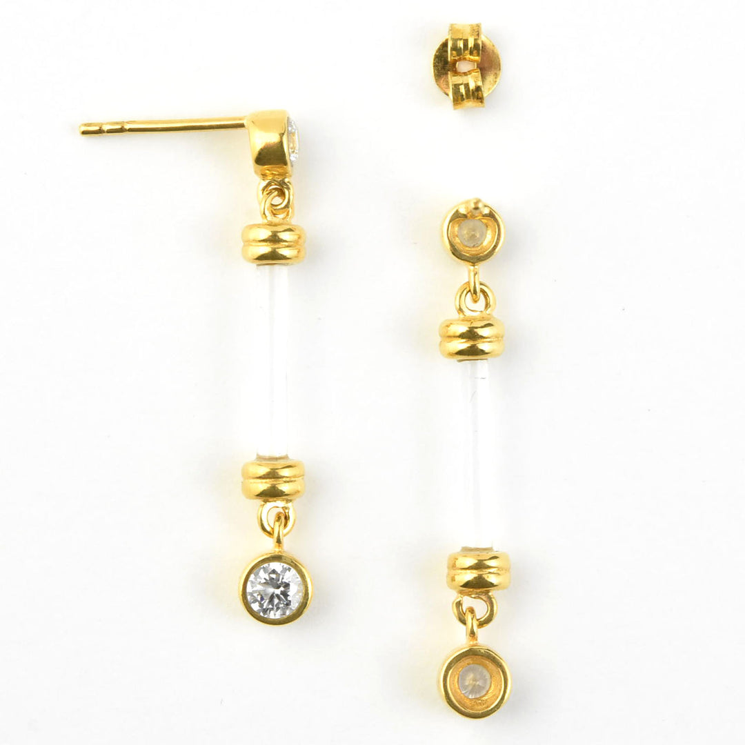 Ultra Dainty Bar & CZ Lucite Earrings - Goldmakers Fine Jewelry