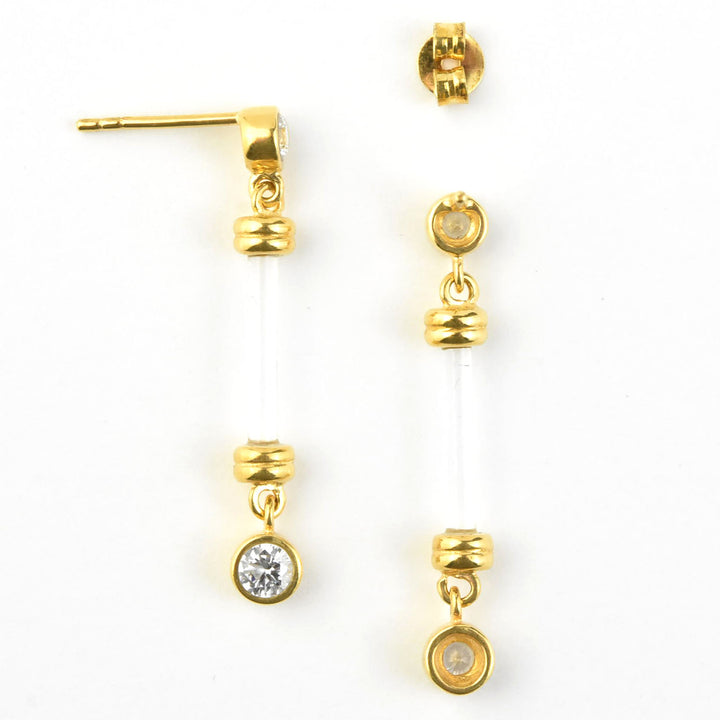 Ultra Dainty Bar & CZ Lucite Earrings - Goldmakers Fine Jewelry