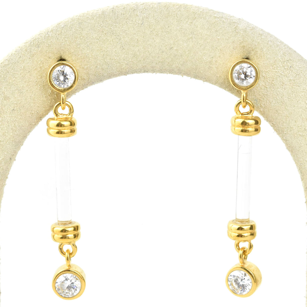 Ultra Dainty Bar & CZ Lucite Earrings - Goldmakers Fine Jewelry