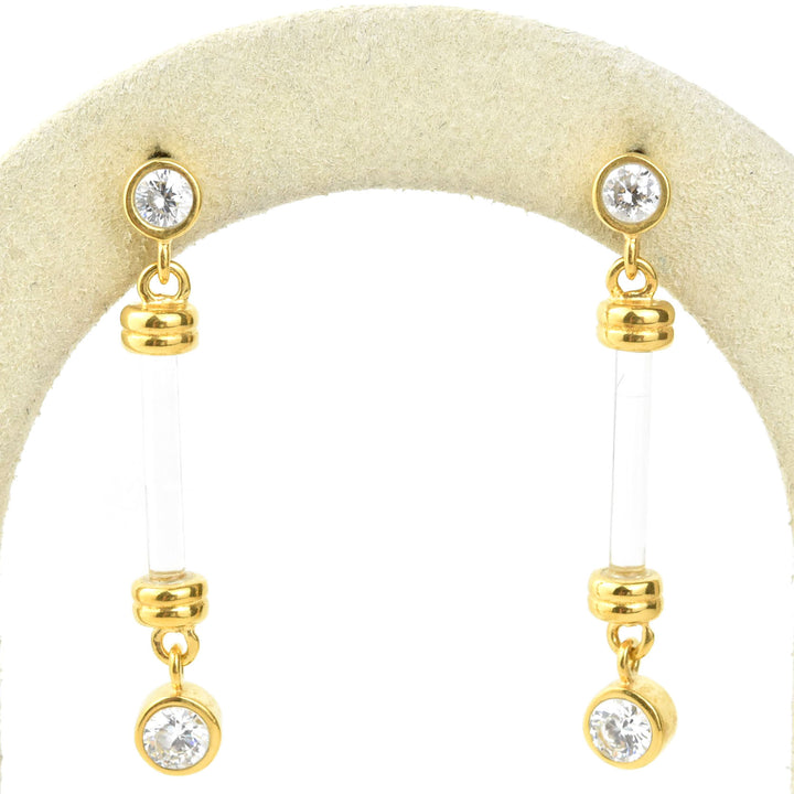 Ultra Dainty Bar & CZ Lucite Earrings - Goldmakers Fine Jewelry