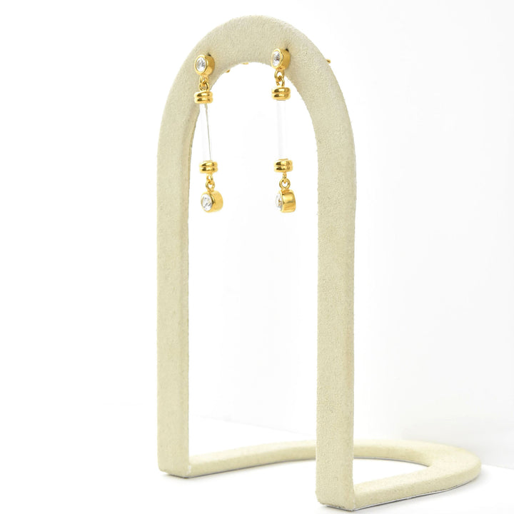 Ultra Dainty Bar & CZ Lucite Earrings - Goldmakers Fine Jewelry