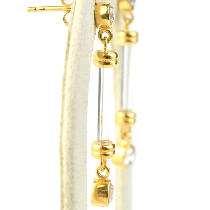 Ultra Dainty Bar & CZ Lucite Earrings - Goldmakers Fine Jewelry
