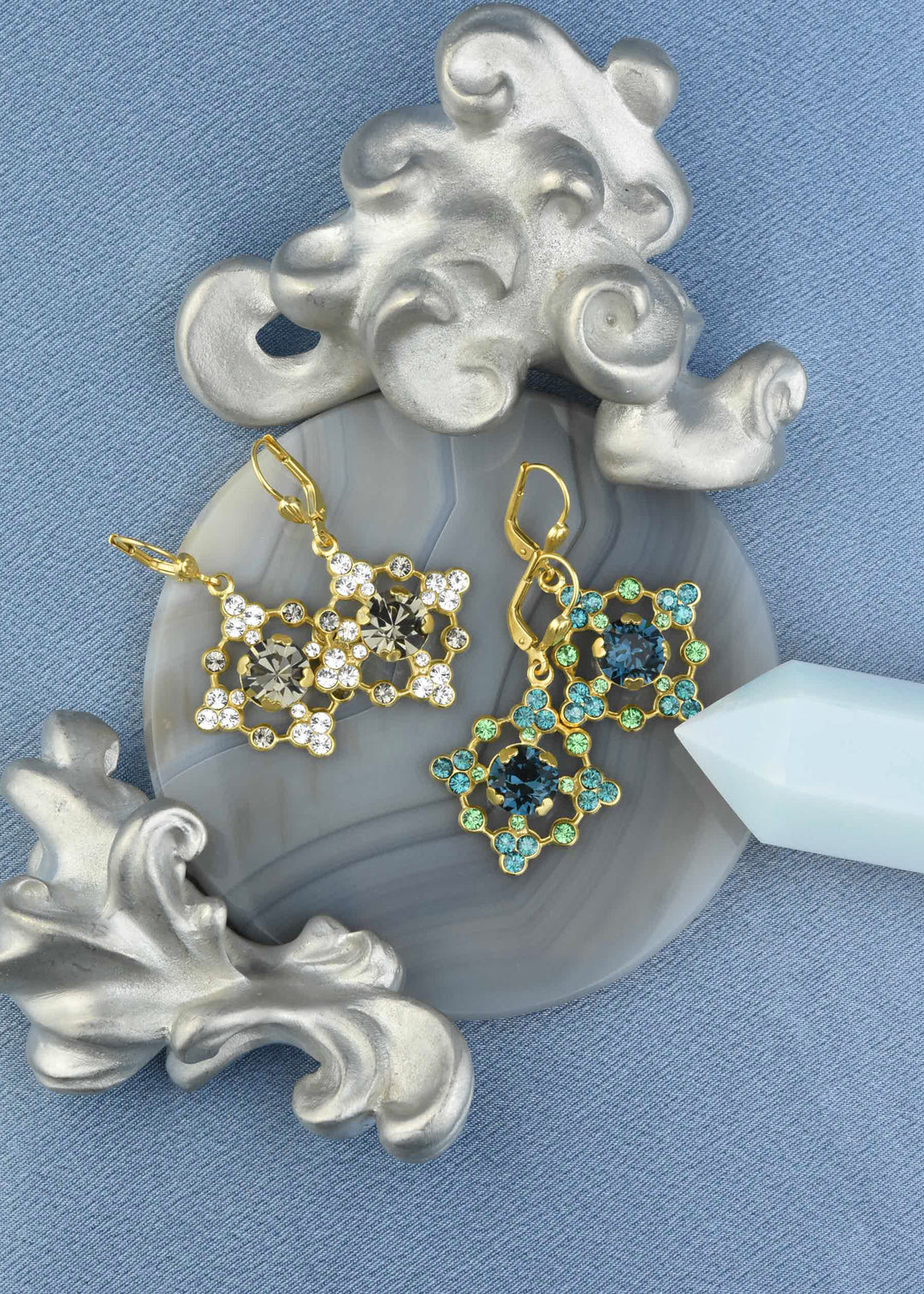 Baroque Crystal Snowflake Earrings - Goldmakers Fine Jewelry