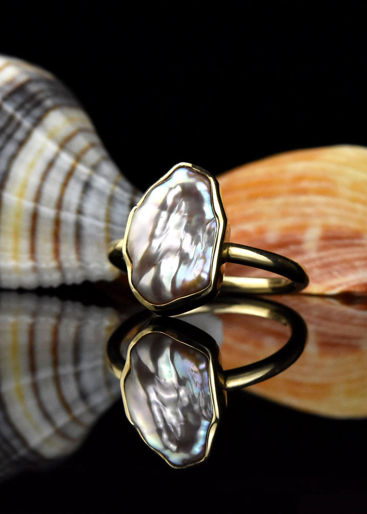 Baroque Pearl Ring in Yellow Gold - Goldmakers Fine Jewelry