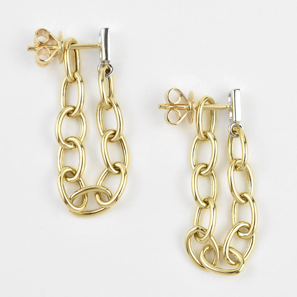Baguette Diamond and Gold Chain Earrings - Goldmakers Fine Jewelry