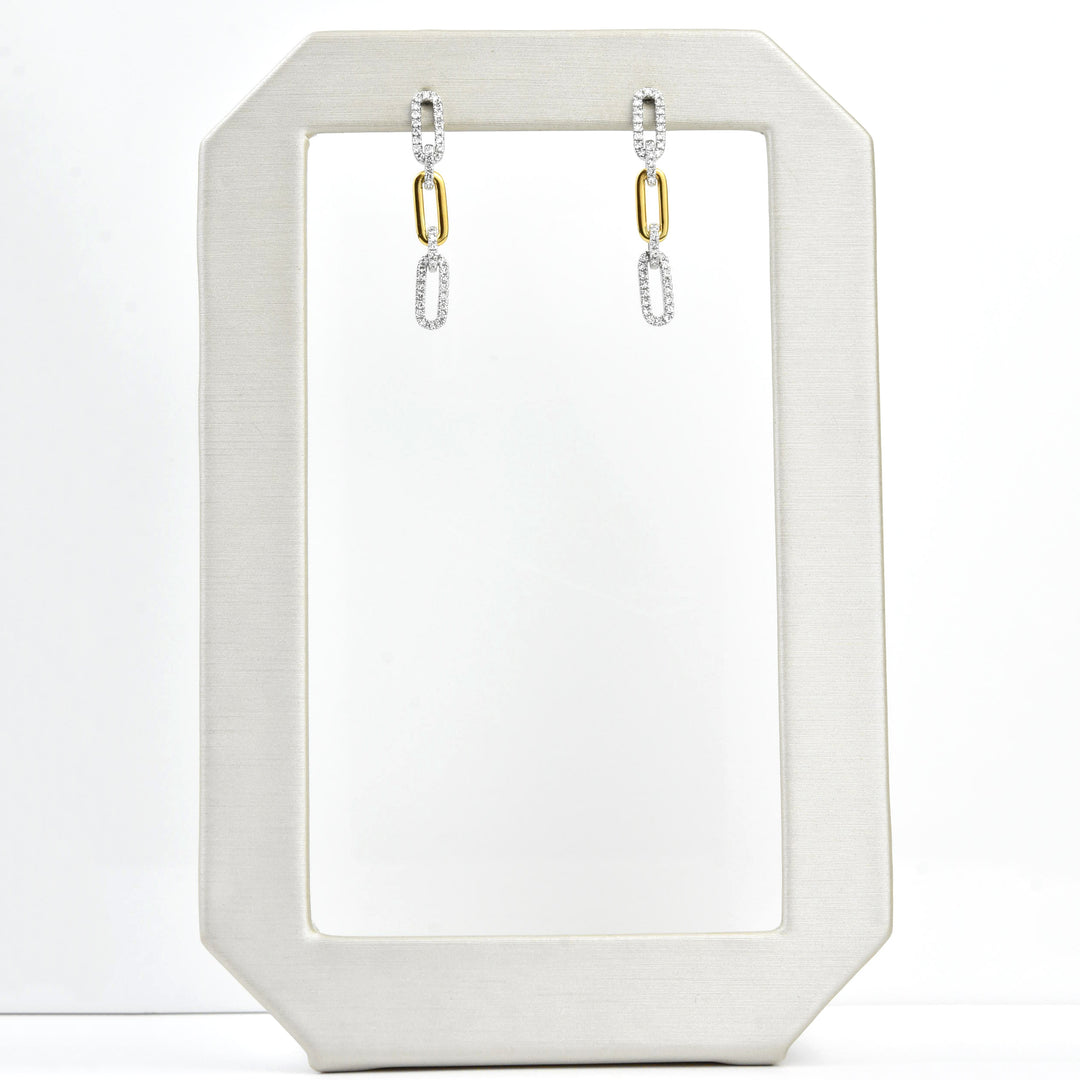 Pave Diamond, Yellow and White Gold Chain Link Earrings - Goldmakers Fine Jewelry