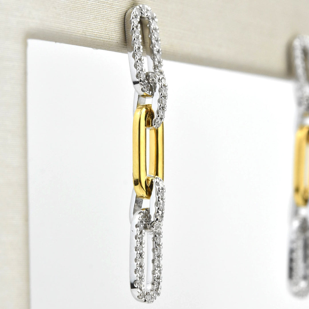 Pave Diamond, Yellow and White Gold Chain Link Earrings - Goldmakers Fine Jewelry