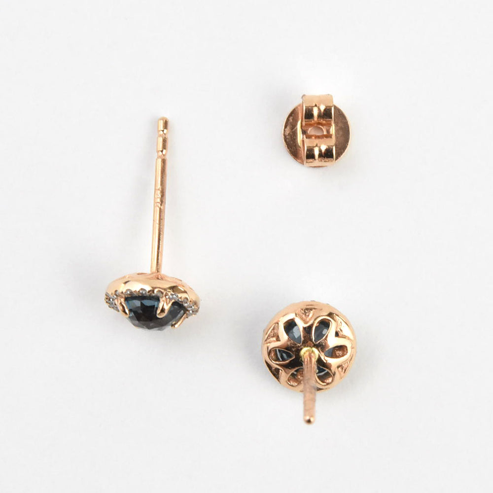 London Blue Topaz and Diamond Halo Studs in Rose Gold - Goldmakers Fine Jewelry