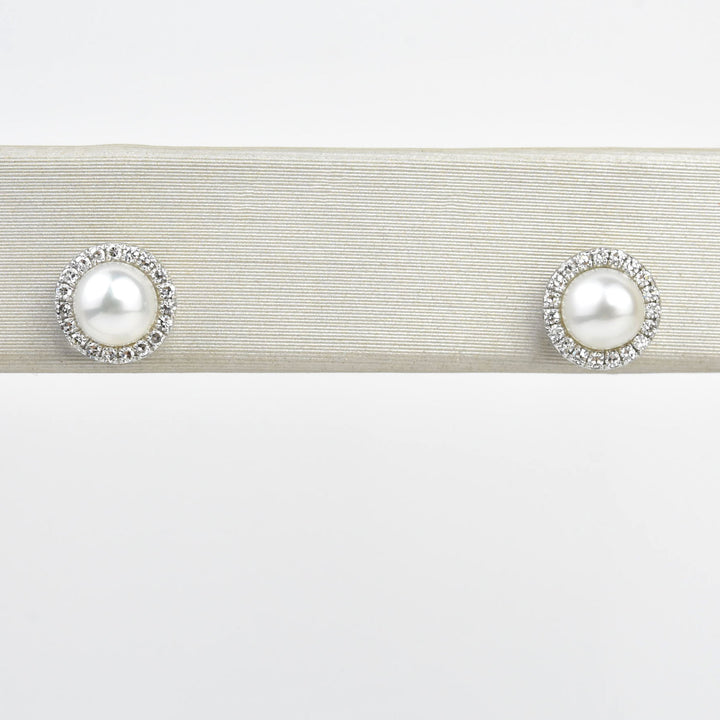 Pearl and Diamond Halo Studs - Goldmakers Fine Jewelry