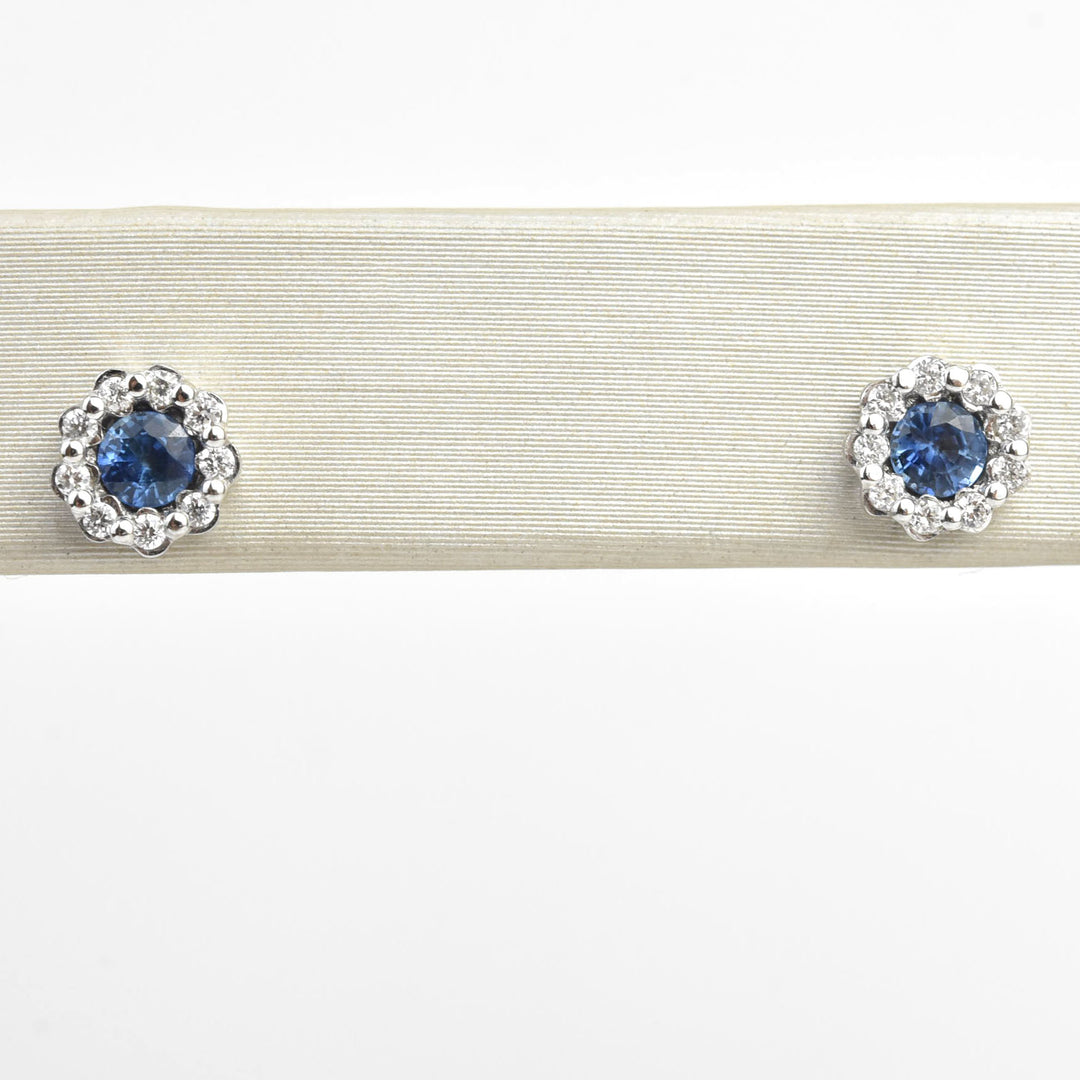 Sapphire and Diamond Floral Halo Studs - Goldmakers Fine Jewelry