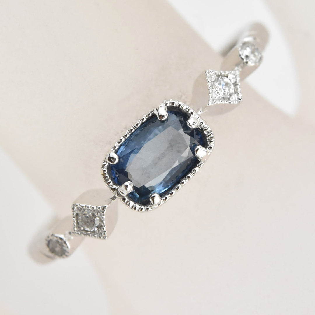Delicate Sapphire and Diamond Ring in White Gold - Goldmakers Fine Jewelry