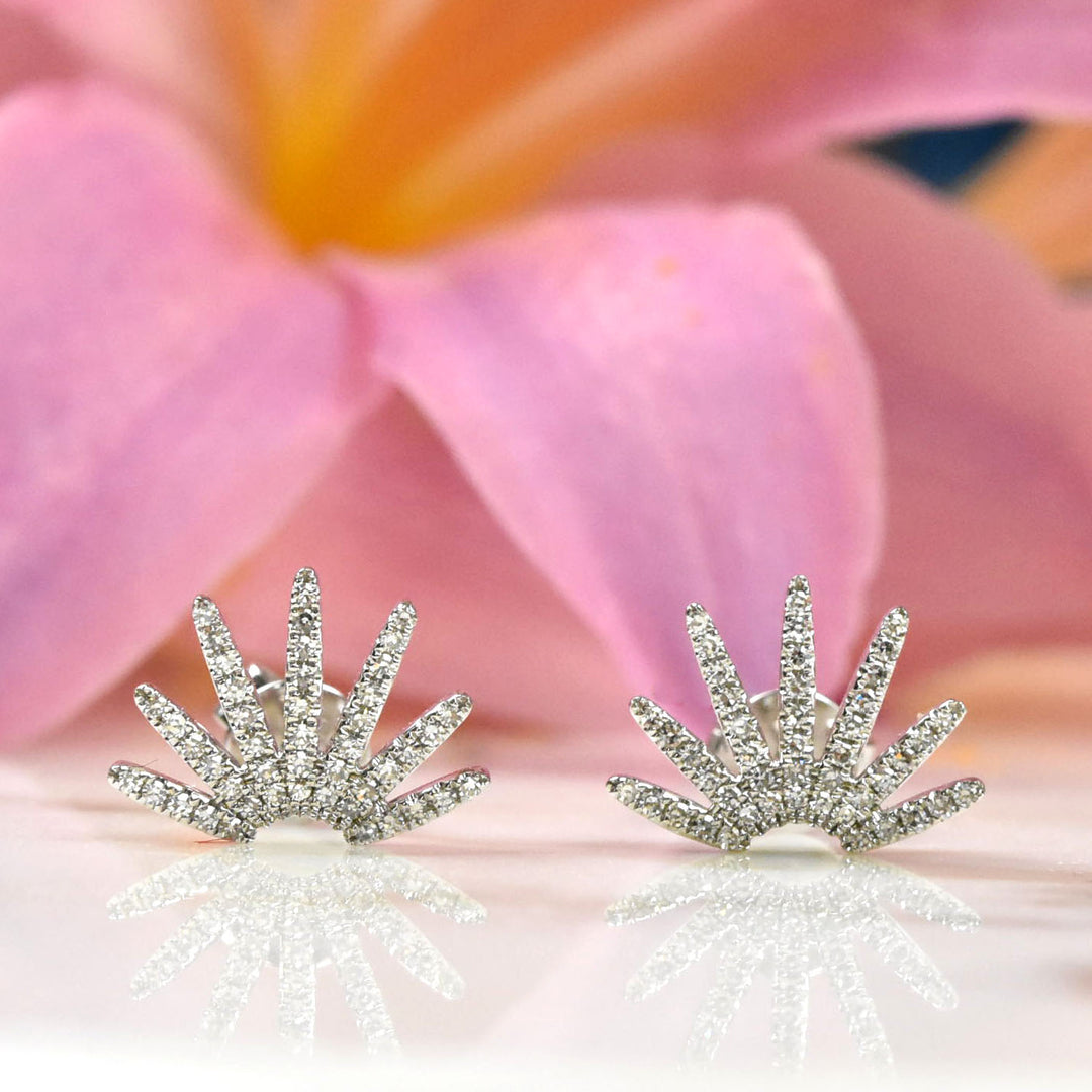 White Gold Diamond Starburst Earrings - Goldmakers Fine Jewelry