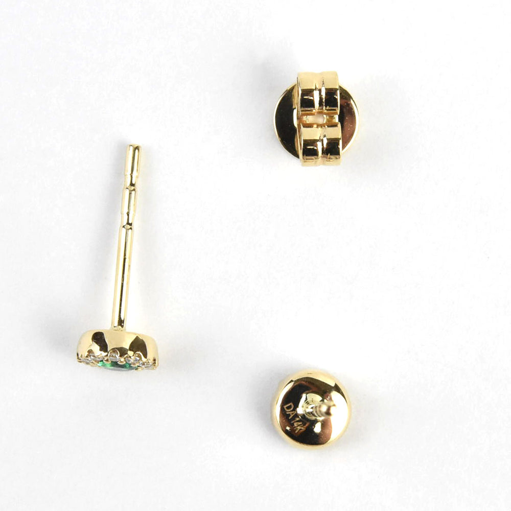 Emerald and Diamond Halo Studs in Yellow Gold - Goldmakers Fine Jewelry