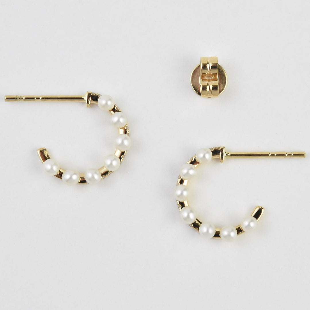 Pearl and Diamond Hoops in Yellow Gold - Goldmakers Fine Jewelry
