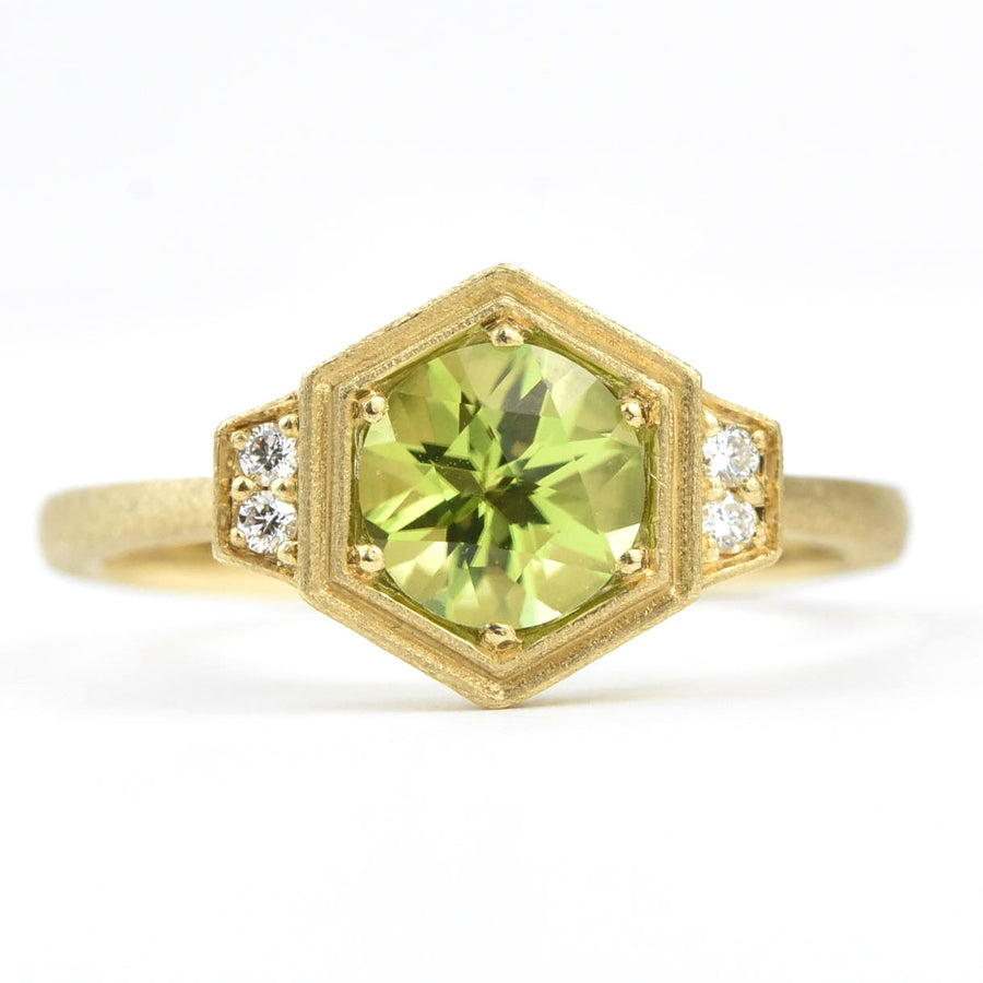 Peridot and Diamond Ring In 14k Yellow Gold Matte Finish - Goldmakers Fine Jewelry