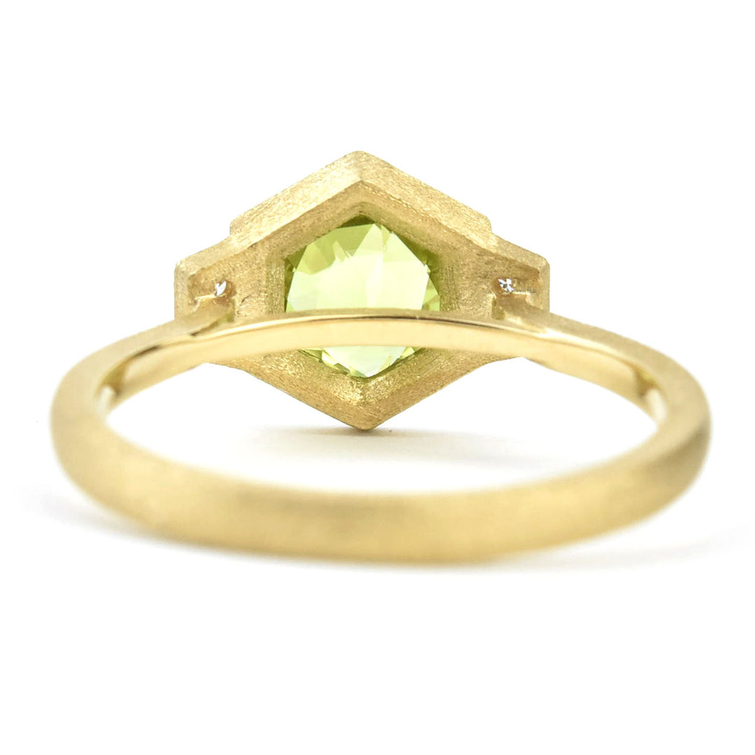 Peridot and Diamond Ring In 14k Yellow Gold Matte Finish - Goldmakers Fine Jewelry