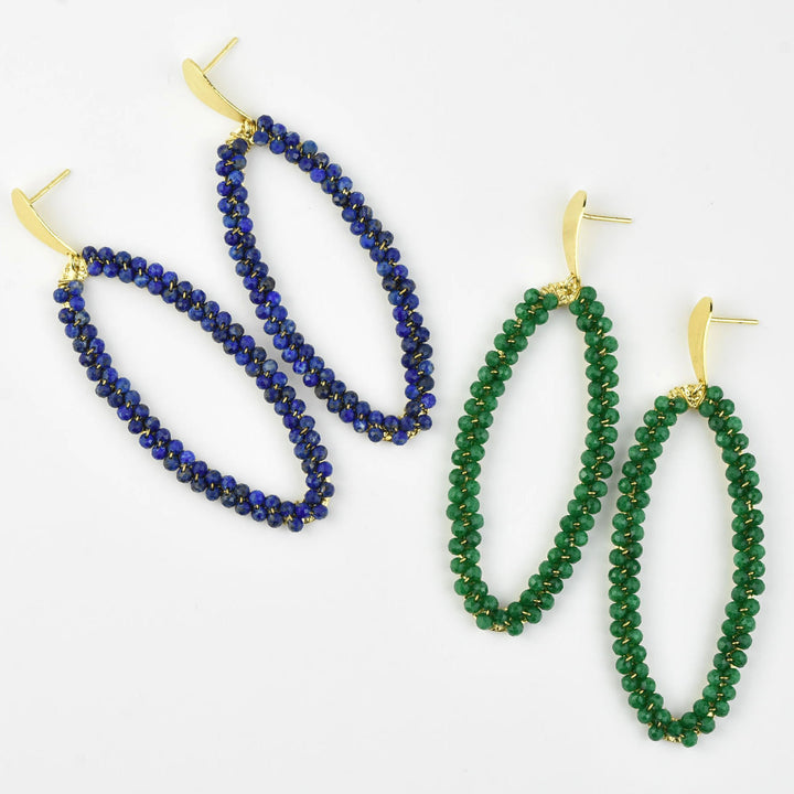 Beaded Ellipse Earrings in Gold Tone