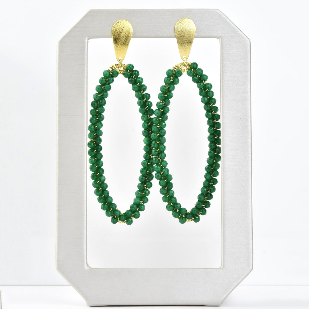 Beaded Ellipse Earrings in Gold Tone