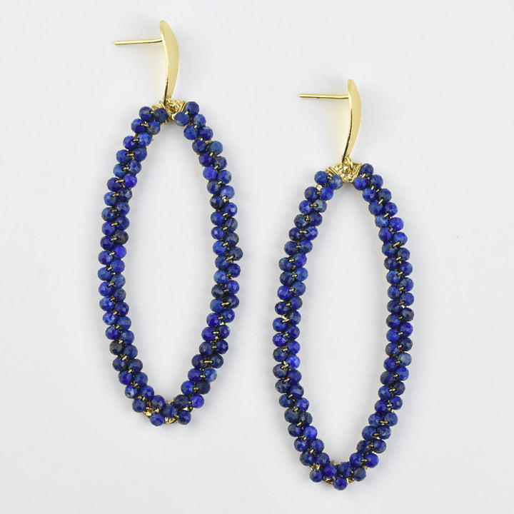 Beaded Ellipse Earrings in Gold Tone