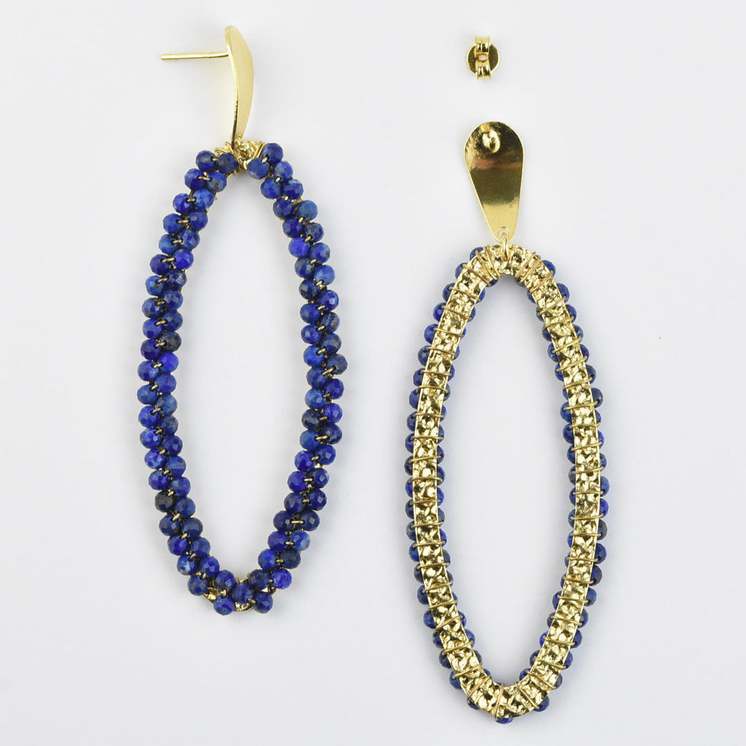 Beaded Ellipse Earrings in Gold Tone