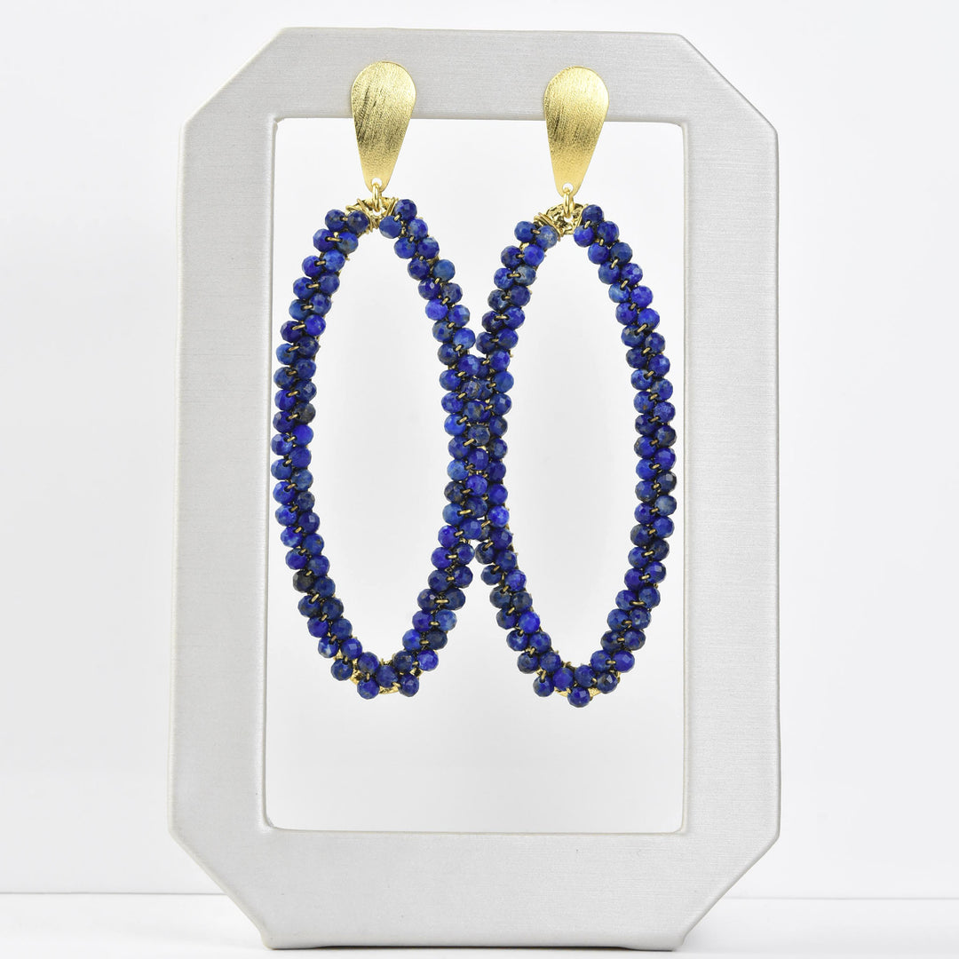 Beaded Ellipse Earrings in Gold Tone