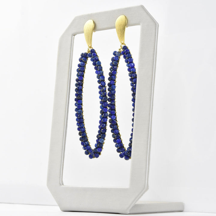 Beaded Ellipse Earrings in Gold Tone