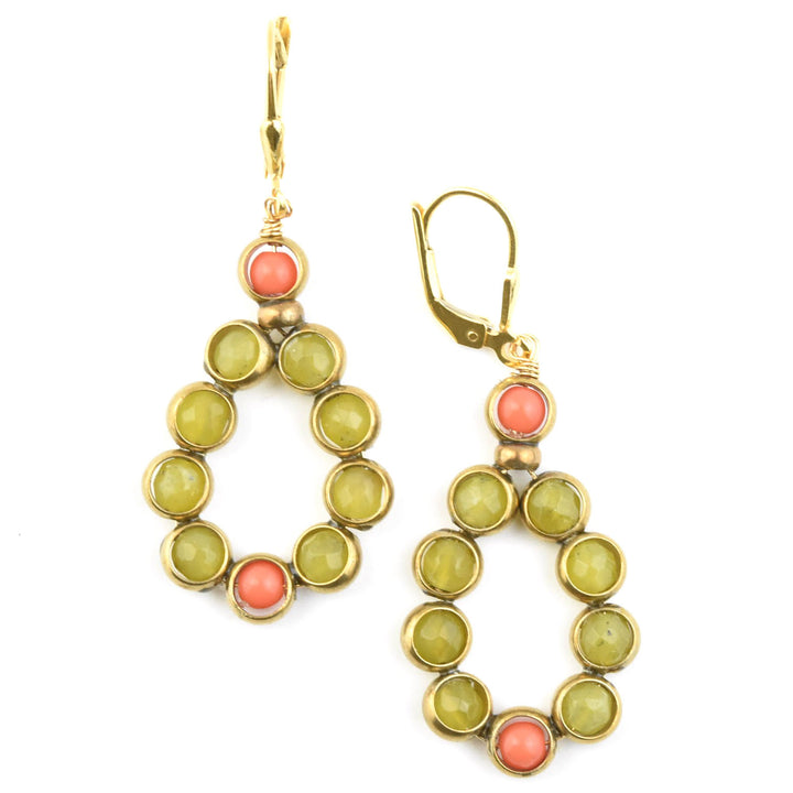 Beaded Olive Jade Brass Drops