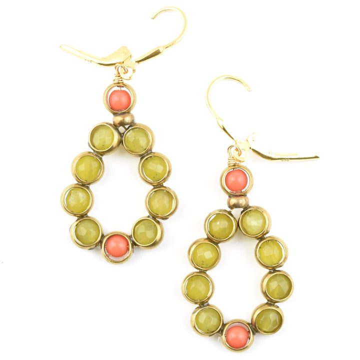 Beaded Olive Jade Brass Drops