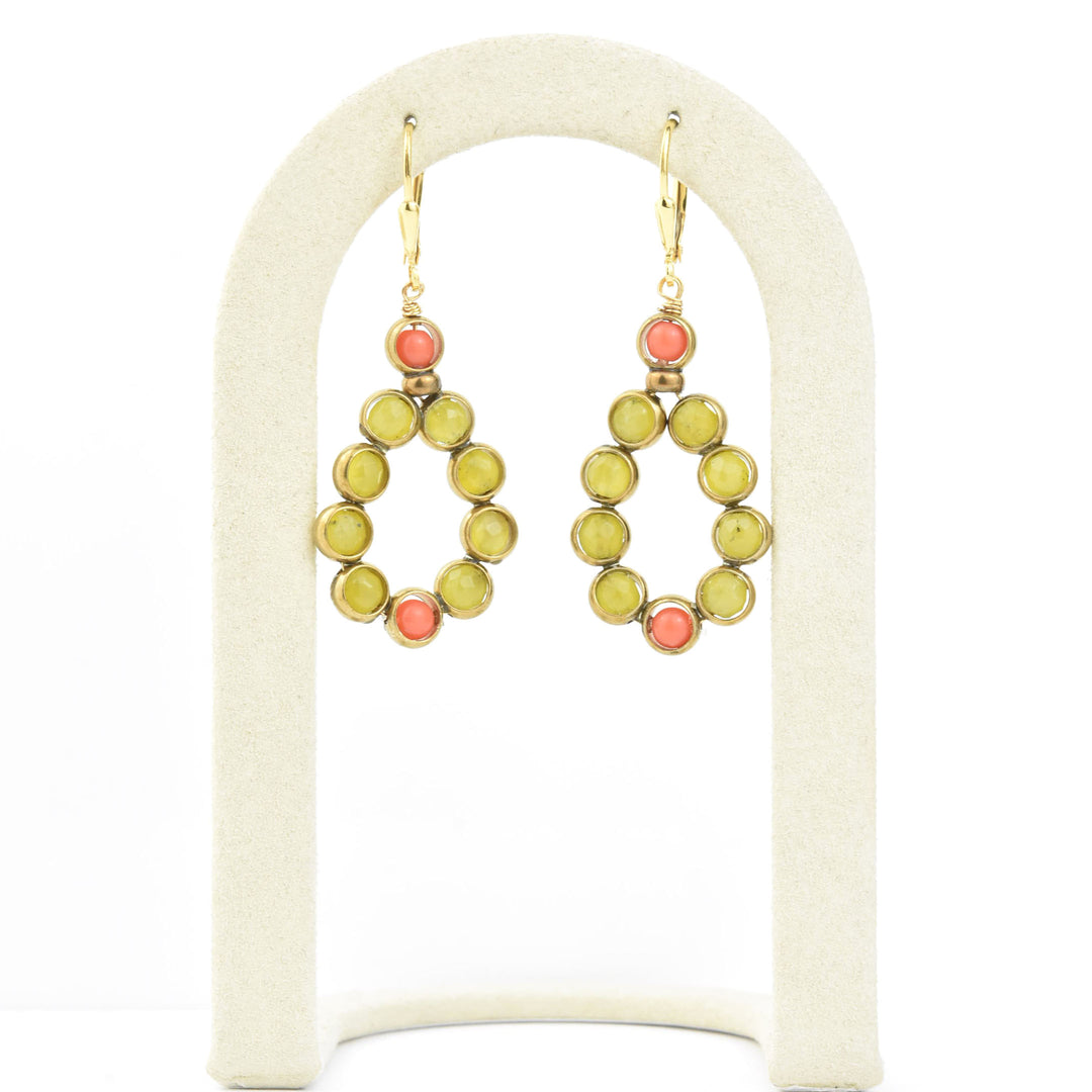 Beaded Olive Jade Brass Drops