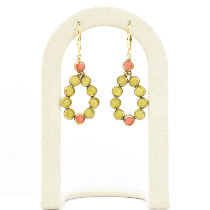 Beaded Olive Jade Brass Drops