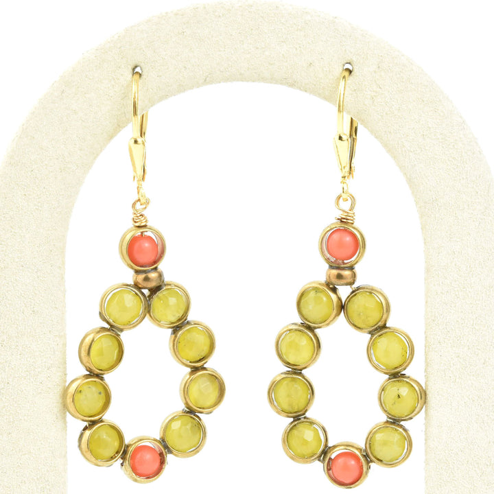 Beaded Olive Jade Brass Drops