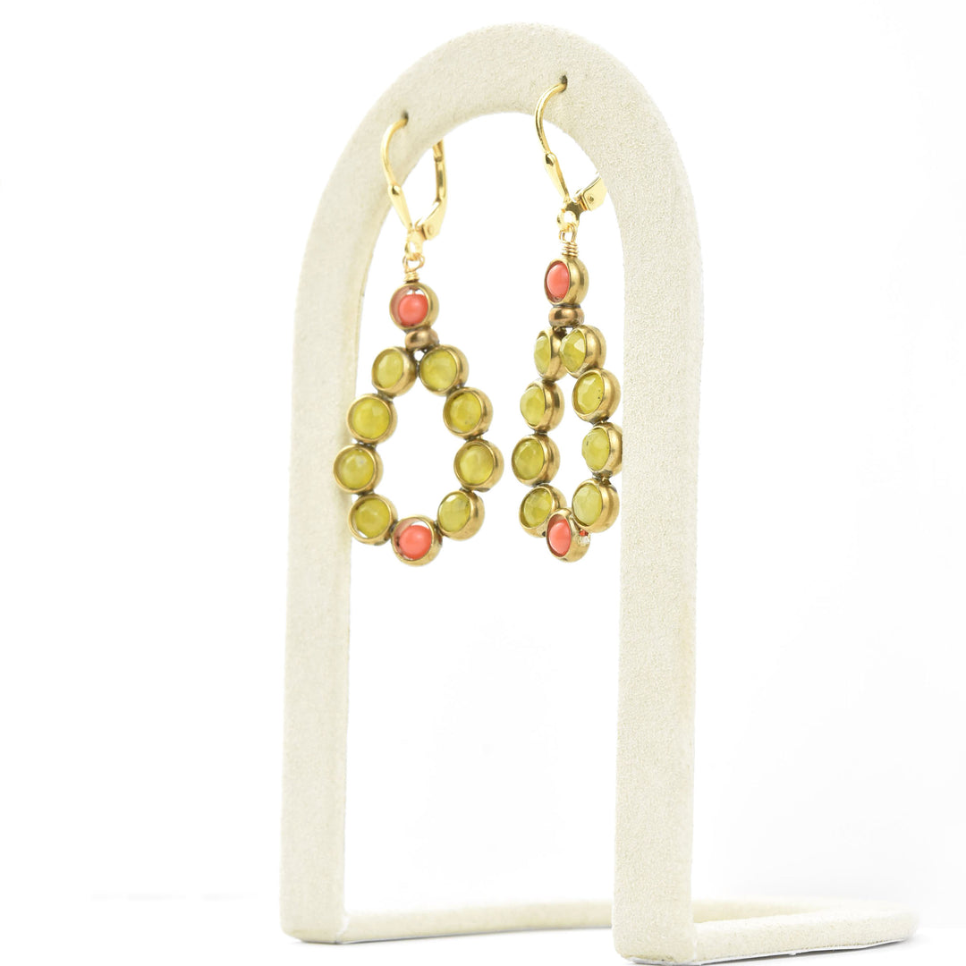 Beaded Olive Jade Brass Drops