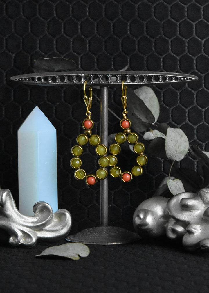 Beaded Olive Jade Brass Drops